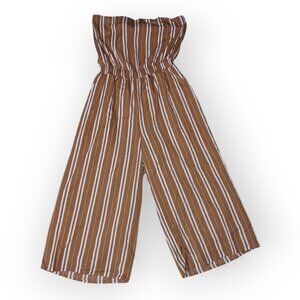 Lulus Saltwater & Sun Striped Strapless Open Tie-Back Midi Jumpsuit W/Pockets L